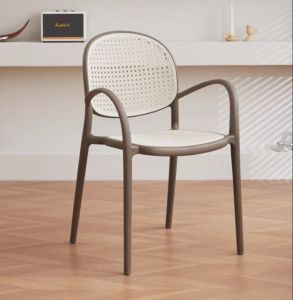 Scandinavian Rattan Plastic Chair Stackable Dining Chair Internet Celebrity Armchair Small Apartment Minimalist Dining Room Dining Table and Chair Stool