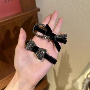Fall and Winter Flocking Rhinestone Bows Bangs Cropped Hair Clip Side Clip Fancy Back Head Word Hair Clip Headdress Female