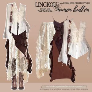 NUMEN BUTTON | Large Size Design Elegant Retro Three Piece Outfit