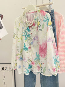 PAIBOLI | เสื้อเชิ้ตแฟชั่นฤดูร้อนสำหรับผู้หญิง ทรงหลวม ป้องกันแสงแดด สไตล์ฝรั่งเศส แขนยาว คอวี แขนยาว ทรงหลวม ทรงหลวม