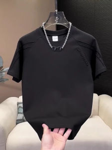 Summer New Mens Splice Simple Match Short Sleeve T-shirt Pure Cotton Casual round Neck Half Sleeve Top Handsome Trendy Brand