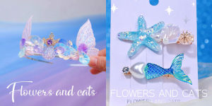 มงกุฎผมเด็กผู้หญิง มงกุฎปลาดิบทะเลสีสดใส มงกุฎเจ้าหญิงฤดูใบไม้ผลิและฤดูร้อน ของขวัญวันเกิด ดอกไม้และแมว แฟชั่นเด็ก