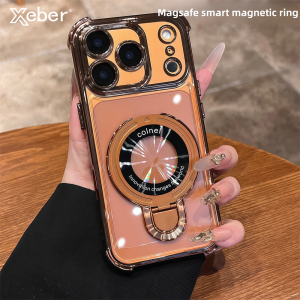 Magnetic Bracket Case For Magsafe For iPhone 17 16 15 14 13 12 11 Pro Max Plus Plating Case With Holder Stand Shockproof Cover