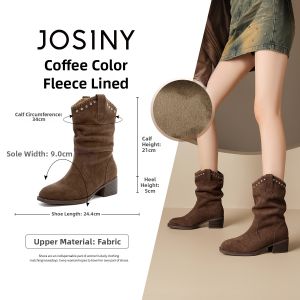 Josiny | Jeans Cowgirl Boots Rough Heel Peaked Toe Stacked Style
