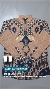 Batik Sang Bintang. Kemeja Batik Pria Lengan Panjang. Katun Full Furring Warna Dasar Biru