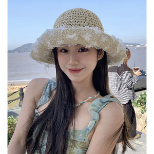 French Lace Flower Hollow out Straw Hat Womens Summer Beach Vacation Sunshade Large Brim UV Protection Woven Sun Hat