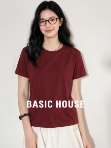 Basic House | Elegant Red Round Neck Short Sleeve T-shirt