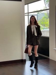 Retro Academic Plaid Padded Blazer Jacket