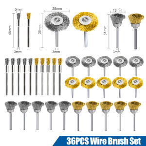 XCAN 36pcs Steel Wire Brass Brush Set For Dremel Rotary Tool 3mm Shank Polishing Grinding Wheel T-shaped Brush Accessories