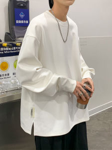 Áo Thun Nam Tay Dài Mùa Thu Đông Thường Ngày Rộng Rãi Cỡ Lớn Có Lót Lông Cừu Thoải Mái Cổ Tròn Màu Trơn