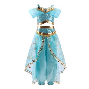 Girls Arabian Princess Costume Jasmine Dress for Carnival Children Aladdin Lamp Fancy Outfit Girl Birthday Party Clothes 2 Packs