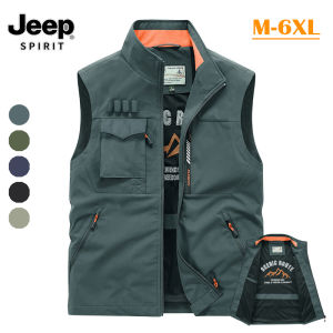เสื้อกั๊กกระเป๋าพับเอนกประสงค์ของผู้ชาย JEEP SPIRIT เสื้อกั๊กกีฬาสันทนาการกลางแจ้งเยาวชนเสื้อกล้ามกีฬาสันทนาการของผู้ชาย เสื้อกั๊กตกปลาเสื้อกล้ามแทงก์ขนาดใหญ่กันน้ำ