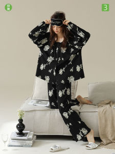 Victorias Spring Autumn Cotton Sleepwear Long Sleeve U-Neck Casual Floral Home Clothes Set Womens Comfortable Pure Cotton Pyjamas