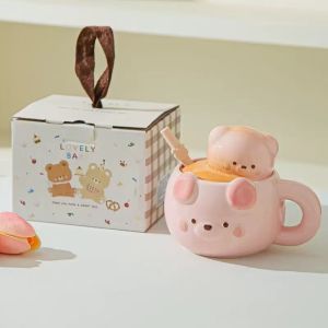 JUSTINLAU Cute Style 3D Teddy Bear Mug Household Ceramic Water Cup Milk Breakfast Cup Household Coffee Mug Mugs Coffee Cups
