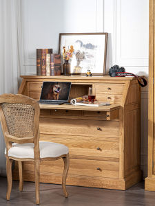 American Style Oak Wooden Multi-Function Chest of Drawers Makeup Desk Integrated Storage Cabinet Vintage Study Desk Cabinet