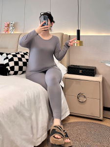plus Size Modal Warm Underwear Set round Neck Elastic Base Shirt Pants for Plump Sisters Comfortable Breathable Winter Sleepwear