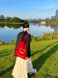 Parisian Inspired Simple Letter Canvas Shoulder Bag Bloggers Favorite Versatile Casual Tote Bag for Everyday Use