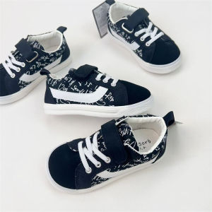 Childrens Canvas Shoes Soft Bottom Anti-slip Leisure Shoes Magic Tape Black Board Shoes Kindergarten Shoes Boys Girls Casual Shoes