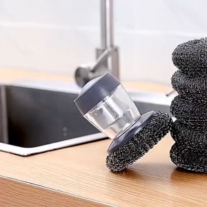 Dispenser Sikat Kawat Cuci Piring Wajan / Sikat Kawat Sabun Cuci Piring Wajan Panci Dengan Dispenser Sabun Cair Spons Serabut Aluminium Spon Sponge Alat Penggosok Panci Wajan/ Tempat Sabun Cuci Piring