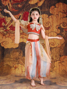 Dunhuang Flying Sky ชุดฮั่นฝู สไตล์ใหม่ Western Princess เด็กเต้นรําเครื่องแต่งกายชุดอินเดีย < Ne1> Percussion สาว