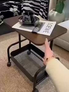 Double layer movable coffee table storage side table living room bedroom storage rack small table