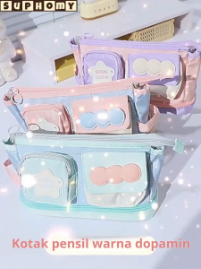 Kotak Pensil Kain Oxford Resleting Ganda Tempat Alat Tulis Portable Kapasitas Besar Organizer Alat Tulis Tempat alat tulis kotak pensil aesthetic Tas Pena Tas Pensil