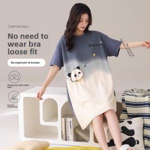 miiow | Catwoman Pure Cotton Sleepwear Womens Style 2025 New Summer Short Sleeve Nightgown With Chest Pad Plus Size Cute Home Clothes