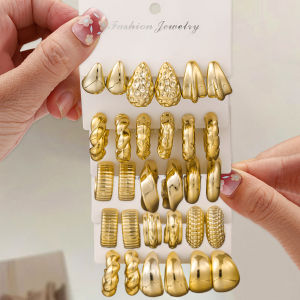 Texture Geometry Multi Shaped Womens Fashion Ring Earring Set Elegant Fashion Style Unique Design Earrings