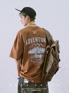 เสื้อยืดคอกลมแขนสั้นผ้าฝ้ายแท้สำหรับผู้ชาย ทรงหลวม ทรงอเมริกันย้อนยุค แฟชั่นสำหรับคู่รัก ฤดูร้อน 2022 ลำลอง