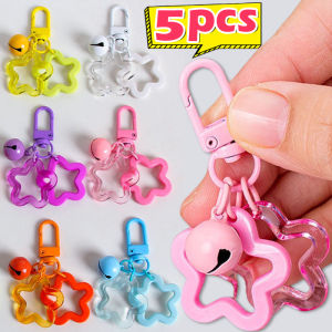 5pcs Five-pointed Star Bell Pendant Keychain Elegant Candy Color Bag Keyring Jewelry For Women Girl Car Hanging Trinket Key Holder