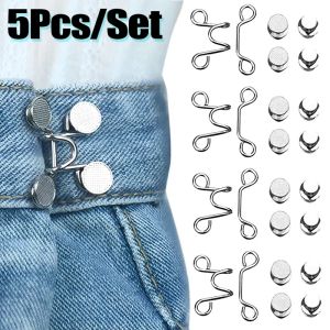 5Set Nail-free Metal Jeans Button Snaps Detachable Pants Clips Buttons Pins DIY Waist Tightener Clothing Buckles Sewing Tools