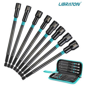 Libraton 8 Chiếc Từ Đai Ốc Lái Xe Bộ Chuôi Dài 6 Lục Giác Bit Kích Thước Hệ Mét 7-14 Mm Crom-Vanadium Thép Cho Vít Lái Xe