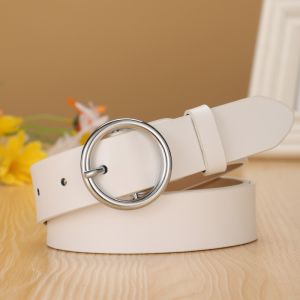 Wide Genuine Cowhide Leather Black Belt for Women Simple Stylish Korean-style Casual Round Buckle Ladies Waist Belt Decorative Trousers Belt