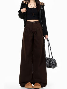 High Waist Wide Leg Denim Jeans Womens Loose Fit Coffee Color Casual Pants Autumn Season Vintage Style Straight Leg Jeans