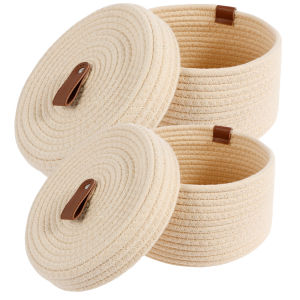 2Pcs Solid White Home Organization And Storage Children Toy Storage Baskets Cotton Rope Woven Laundry Basket Sundries Organizer
