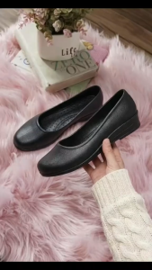 Womens Black Shoes Fashionable Non-Slip Student Black 5cm Rubber Waterproof Office Work Shoes Slip-on Work Shoes