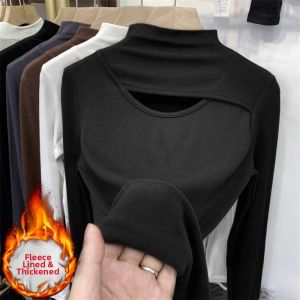 chaqi | Hollow-out Lightweight Fleece Turtleneck Womens T-Shirt