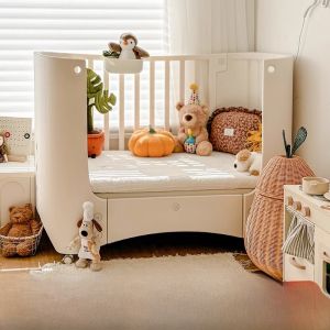 Adjustable Height Baby Bed Portable Multi-Function Newborn Connecting Large Bed BB Bed Diaper Table Baby Bed Home Childrens Furniture