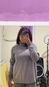 sweater rajut abu kerah turtle neck