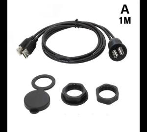 1M Car Dashboard Flush Mount USB Panel Extension Cable Adapter Socket Double Port USB2.0 Socket