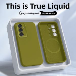 Polka Suitable for S25 Phone Case New S24+ Liquid Silicone Galaxy S23Ultra Full Cover Anti-Fall S22Plus Magnetic Attraction Protective Case Wireless Charge Solid Color Soft Shell