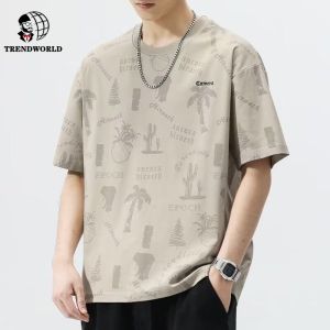 2024 Summer Short Sleeved T-shirt Mens New Loose Round Neck Casual T-shirt Top Clothes
