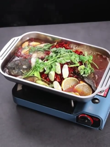 Khay inox đựng thức ăn có nắp GORILLA CHEF hấp cá hải sản và nấu được trên mọi loại bếp