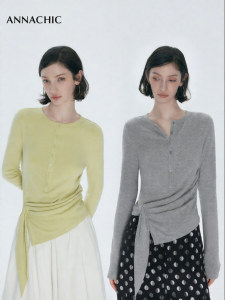 ANNACHIC | Áo Blouse Dây Nơ Không Đối Xứng
