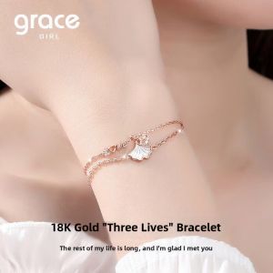 Grace Girl | Designer Three Lucky Lives 18k Gold Double-layer Bracelet