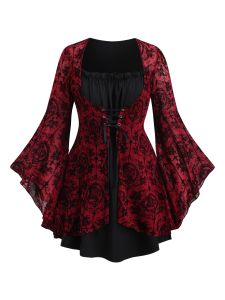 Ladies plus Size Elegant Gothic Floral Lace Dress Gothic Style Dress for Women with Large Sizes