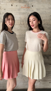 Clouwny Magnolia Stripes Tshirt Atasan Wanita Lengan Pendek Premium Knit Korean Look
