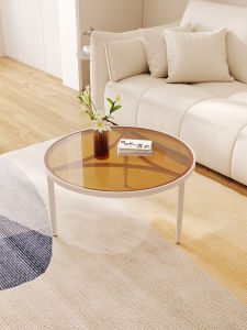 Modern Minimalist round Tempered Glass Coffee Table Mini Cream Style Living Room Home Use Small Tea Table Desk