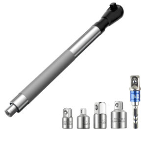 Rafford Offset Impact Extension Wrench Auto Repair Tool with 4 Socket Adapters and 1/2 Inch Drill Adapter for Tight Spaces