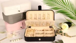 Portable Travel Mini Jewelry Box Pink Leather Jewellery Ring Earrings Organizer Case Storage Gift